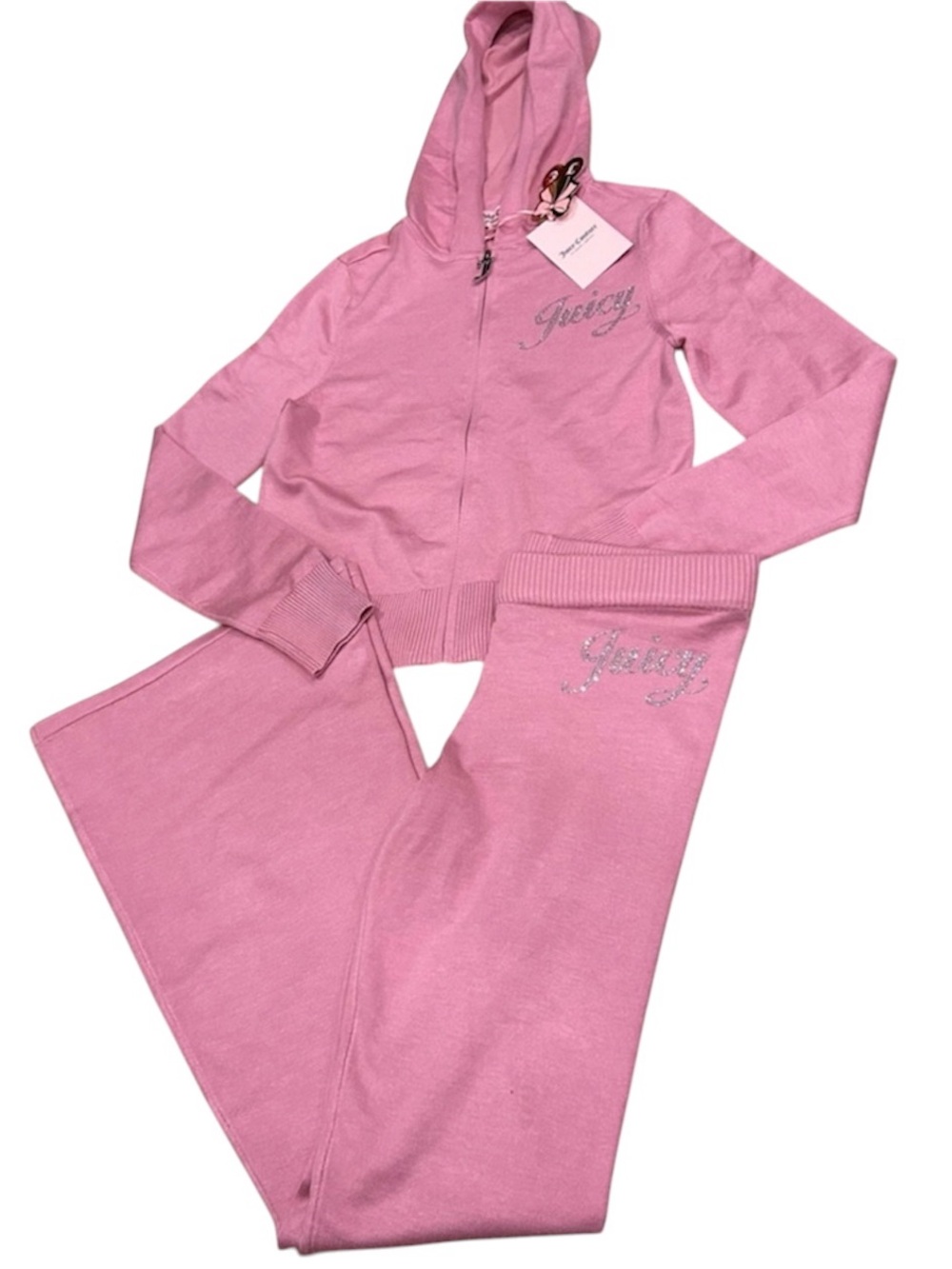 Juicy Couture Pink Knitted Sweatsuit with Rhinestone Detail Size L NWT